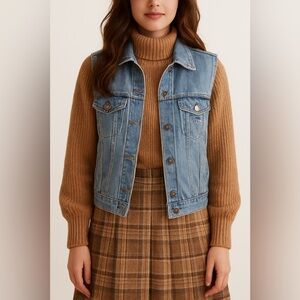 Revolt Denim Vest Large – Vintage Light Wash Jean Vest 100% Cotton Y2K Retro‎